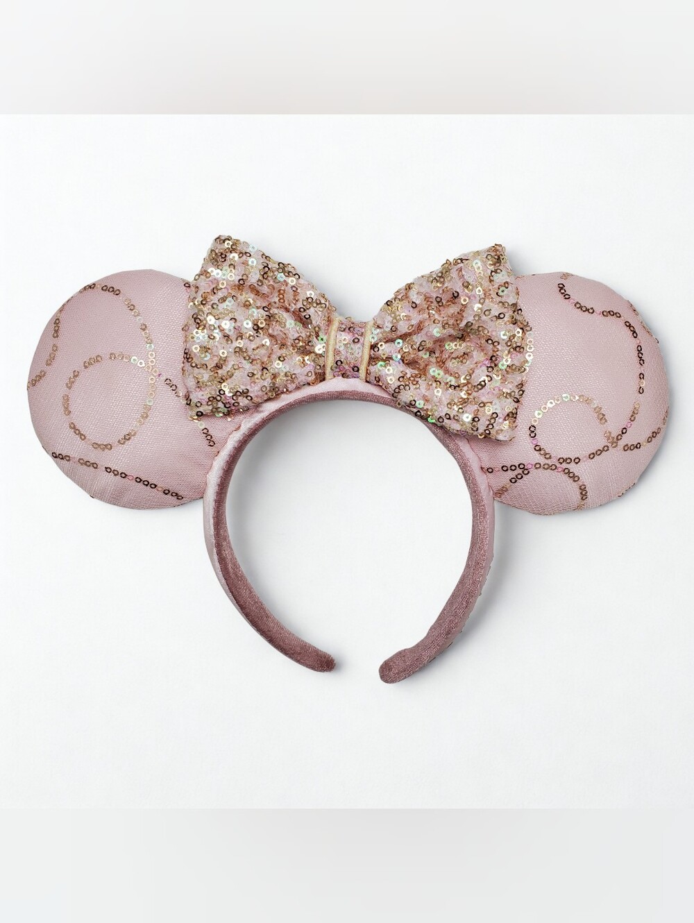 Disney Parks "Best Day Ever" Pink Rose Gold Sequin Minnie Mouse Ear Headband
